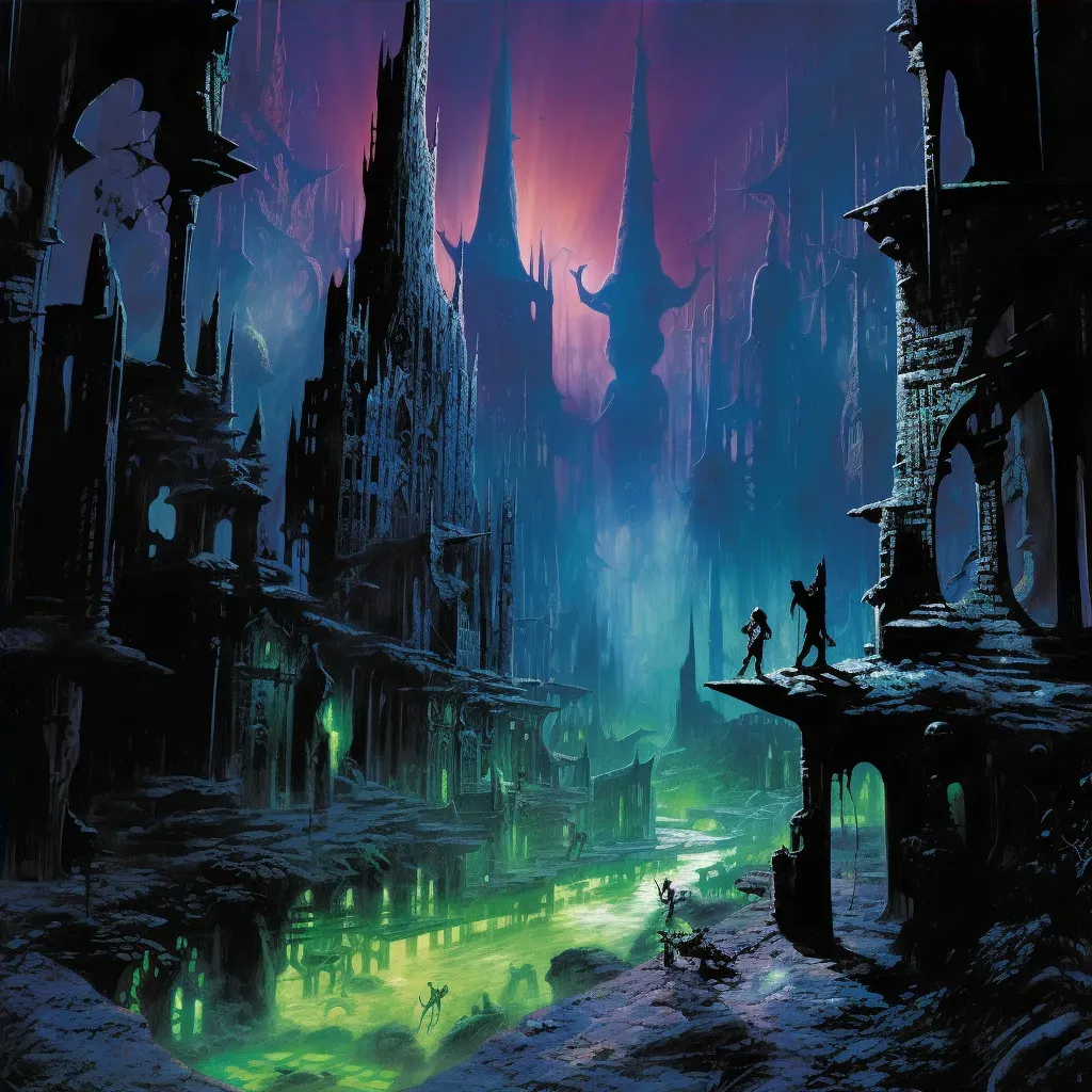 Spectral cityscape in the afterlife with bioluminescent plants and ghost-like figures - Image 4