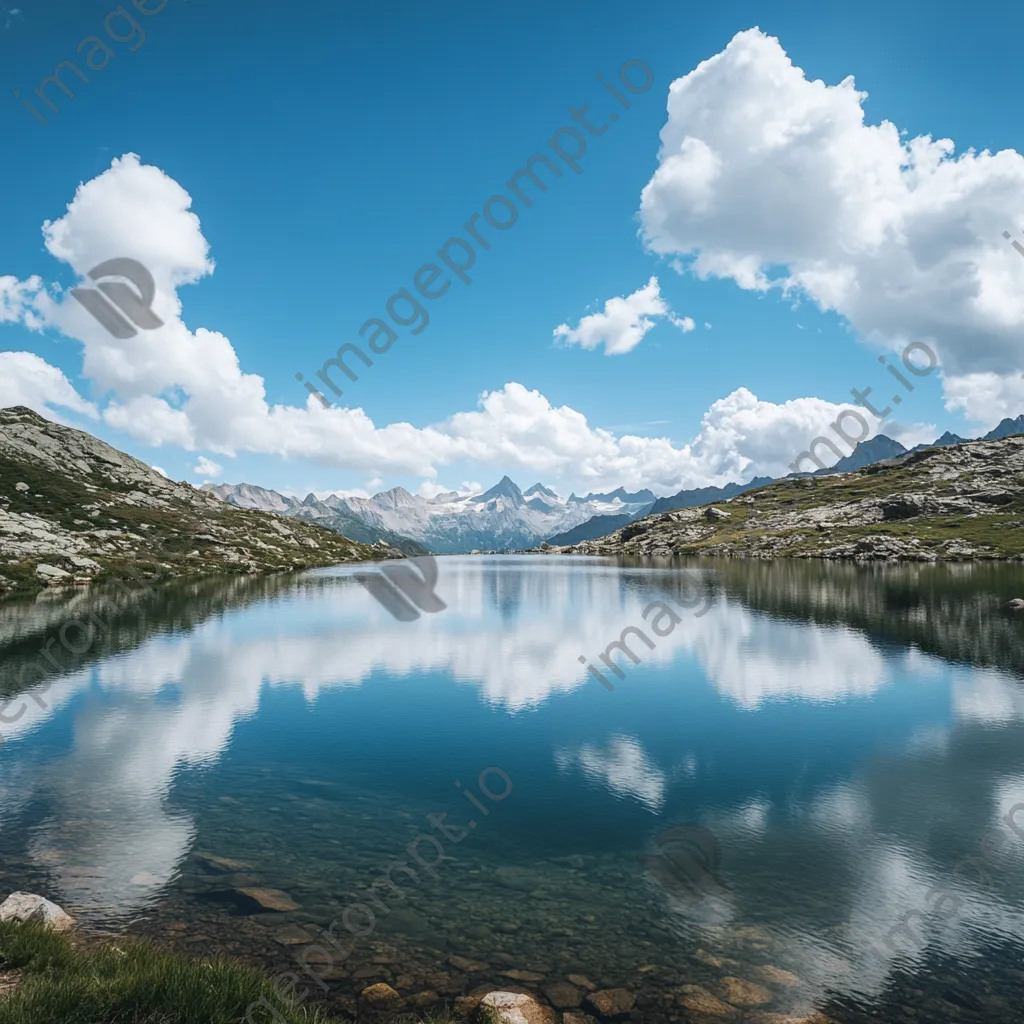 Serene alpine lake with reflections and hiking trails - Image 2