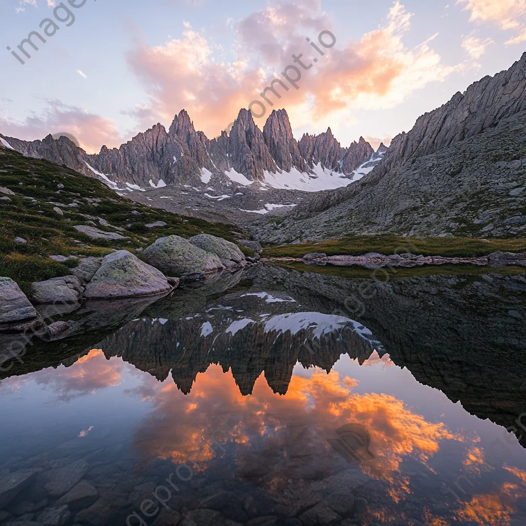 Mountain ridge reflected in a serene alpine lake at sunset - Image 4