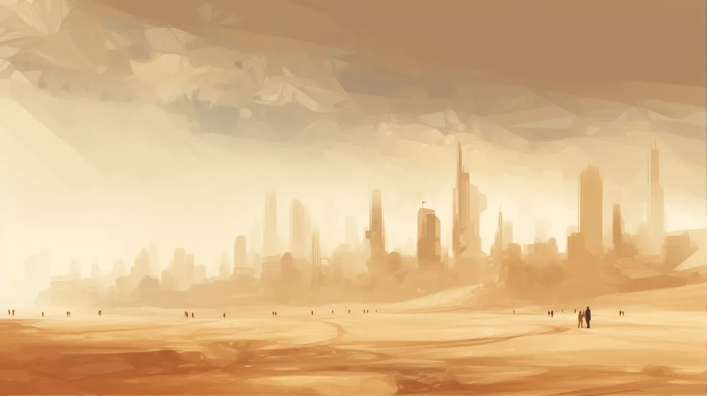 Low poly scene of a desert city enveloped in a gritty sandstorm - Image 1