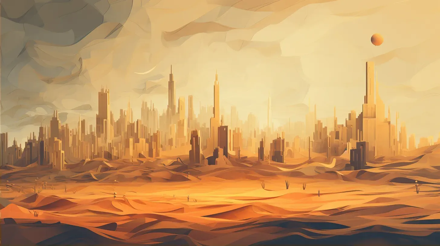 Low poly scene of a desert city enveloped in a gritty sandstorm - Image 2