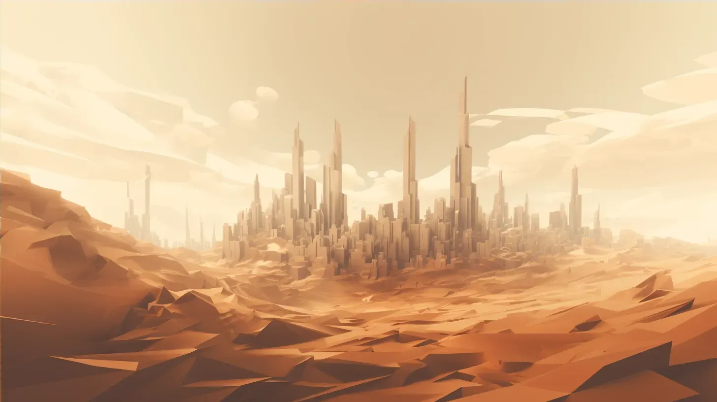 Low poly scene of a desert city enveloped in a gritty sandstorm - Image 4