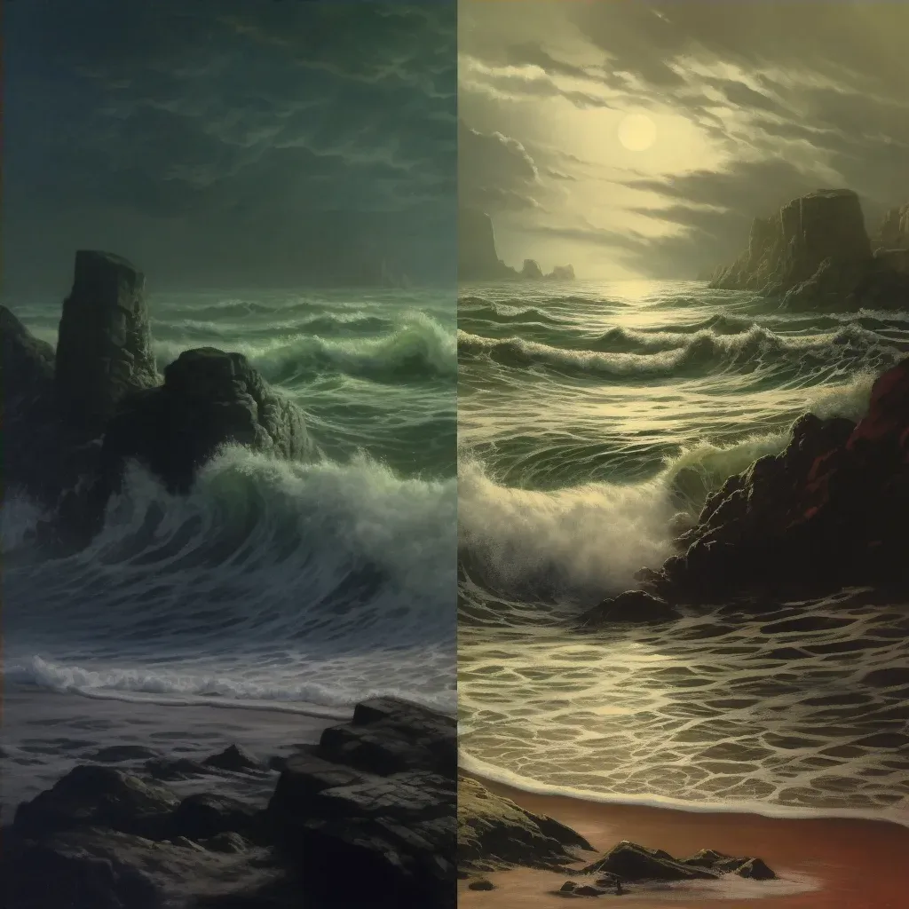 Stormy ocean scene transforming into tranquil beach scene - Image 4