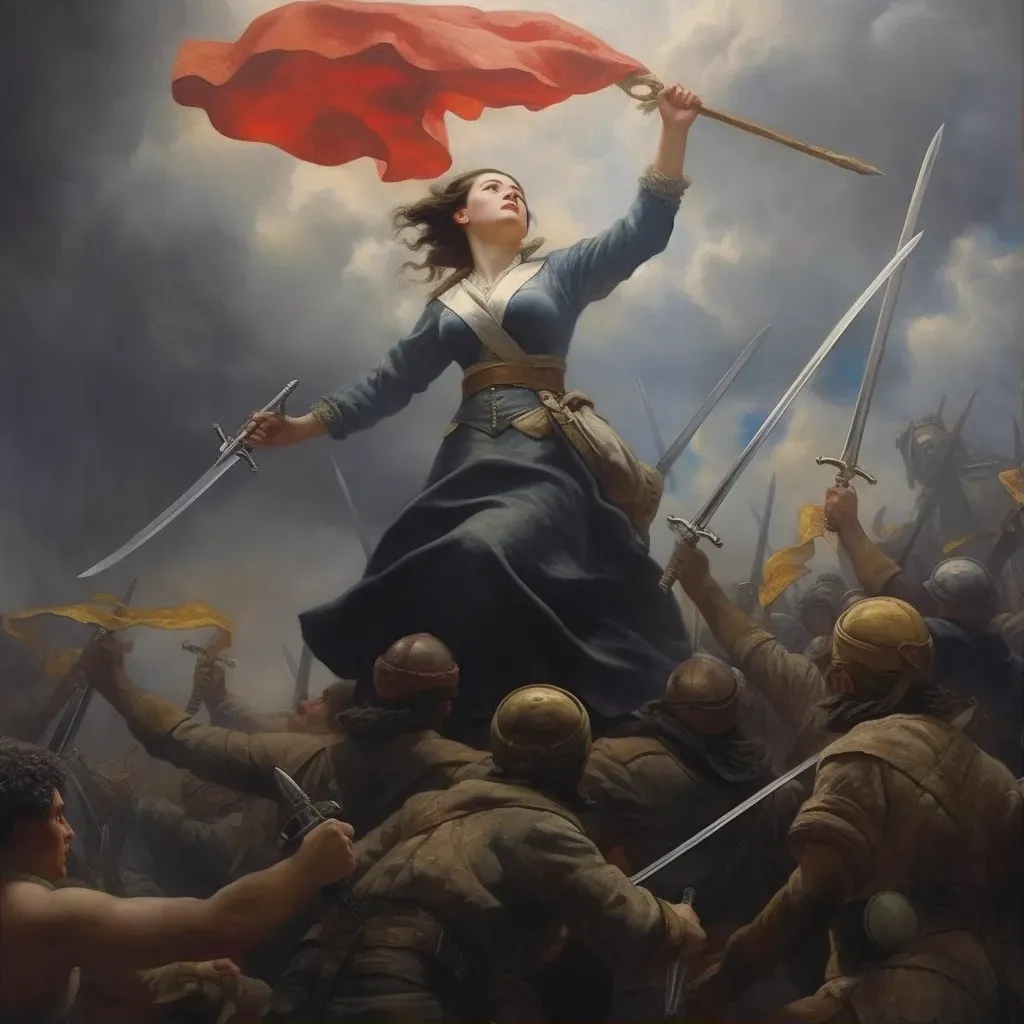 Joan of Arc leading troops in battle in image prompt - Image 1