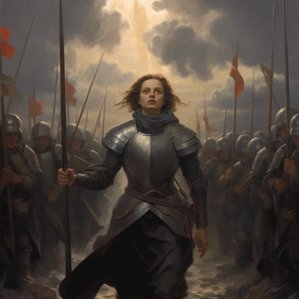 Joan of Arc leading troops in battle in image prompt - Image 2