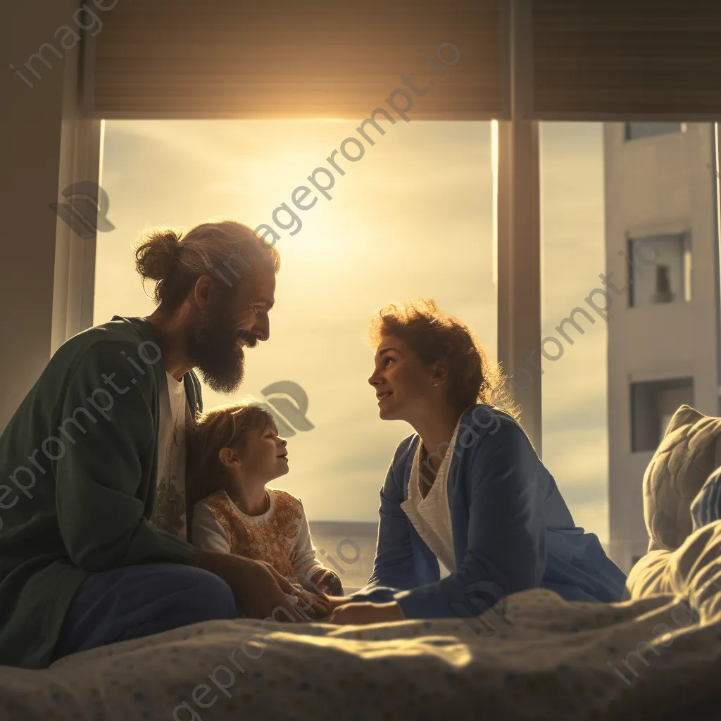 Family visiting a patient in a hospital room with emotional interactions. - Image 2