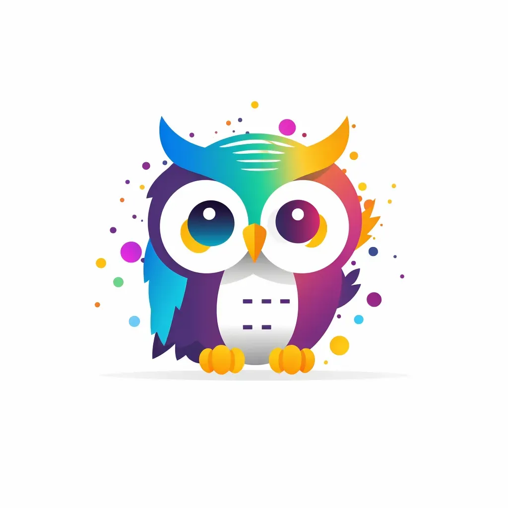 Playful and colorful logo with an owl icon in yellow and purple - Image 1