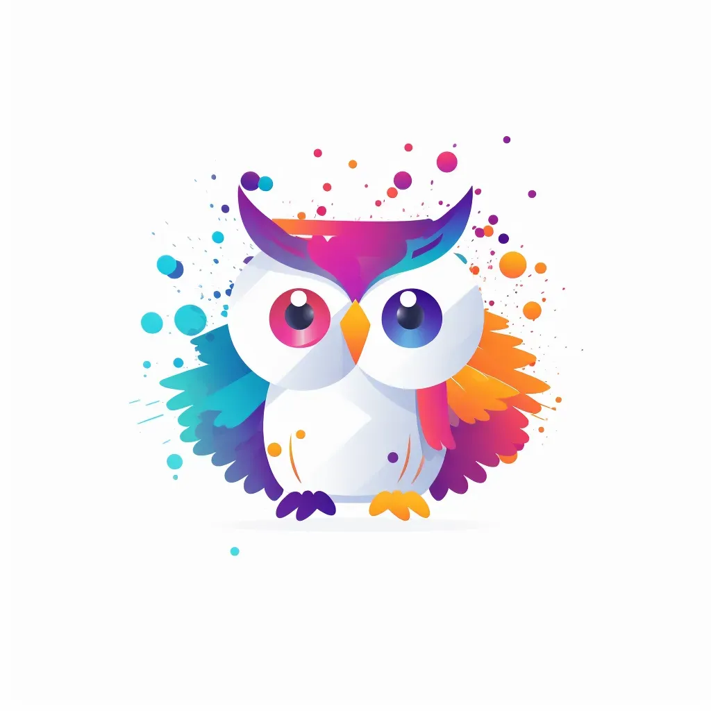 Playful and colorful logo with an owl icon in yellow and purple - Image 3