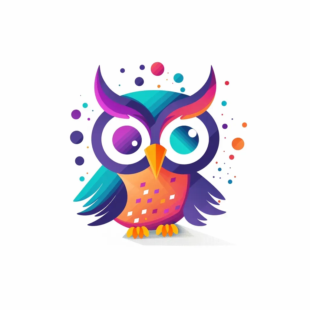 Playful and colorful logo with an owl icon in yellow and purple - Image 4