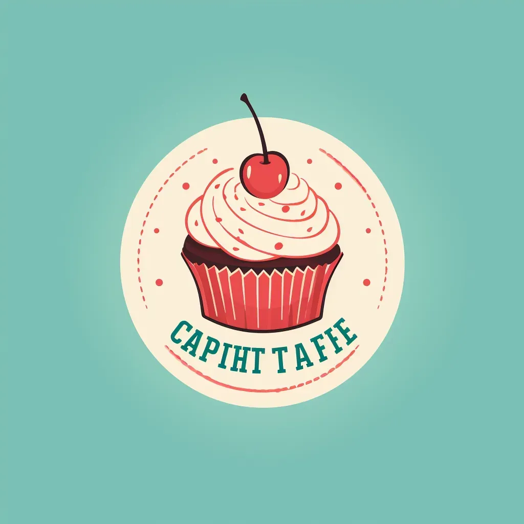 Logo for a cupcake shop with a stylized cupcake icon and cherry in pink and turquoise colors on a white polka dot background - Image 4