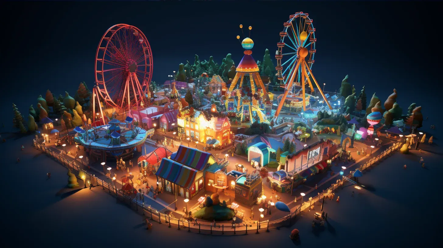 Isometric view of a bustling low poly carnival at night - Image 4