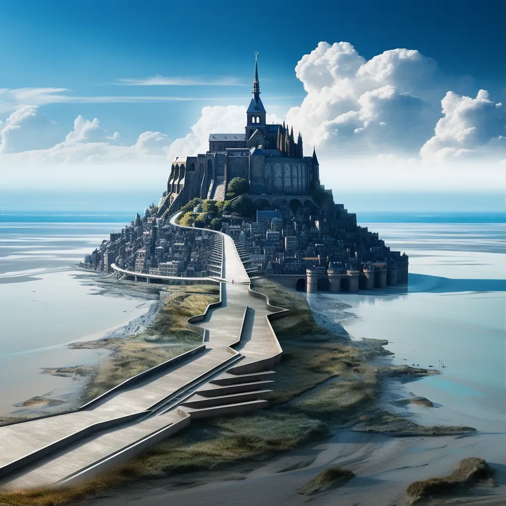 Image of Mont Saint-Michel rising from the sea majestically connected by causeway - Image 1