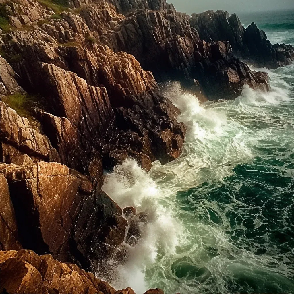 Dramatic coastal cliffs with crashing waves in black and white - Image 2