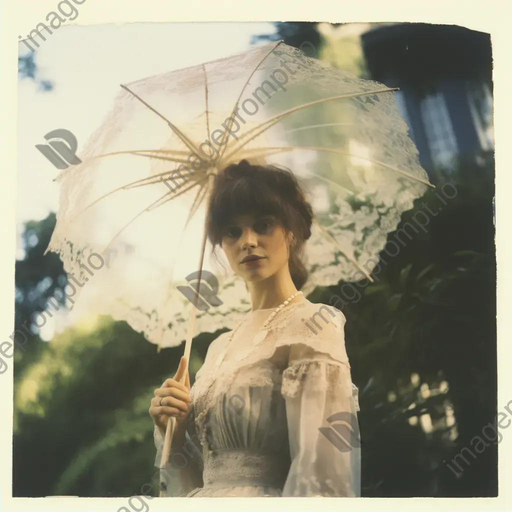 Vintage portrait of a Victorian woman with a parasol in a garden - Image 2