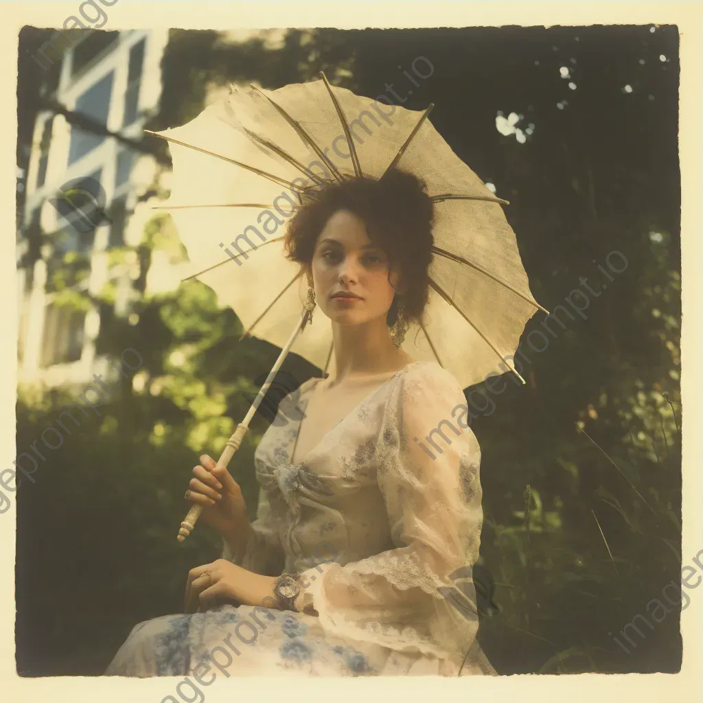 Vintage portrait of a Victorian woman with a parasol in a garden - Image 3