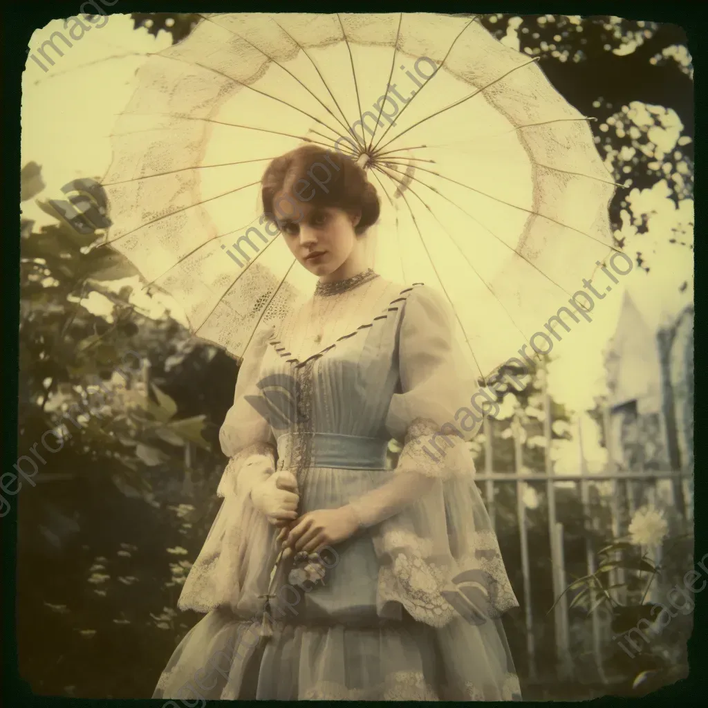 Vintage portrait of a Victorian woman with a parasol in a garden - Image 4