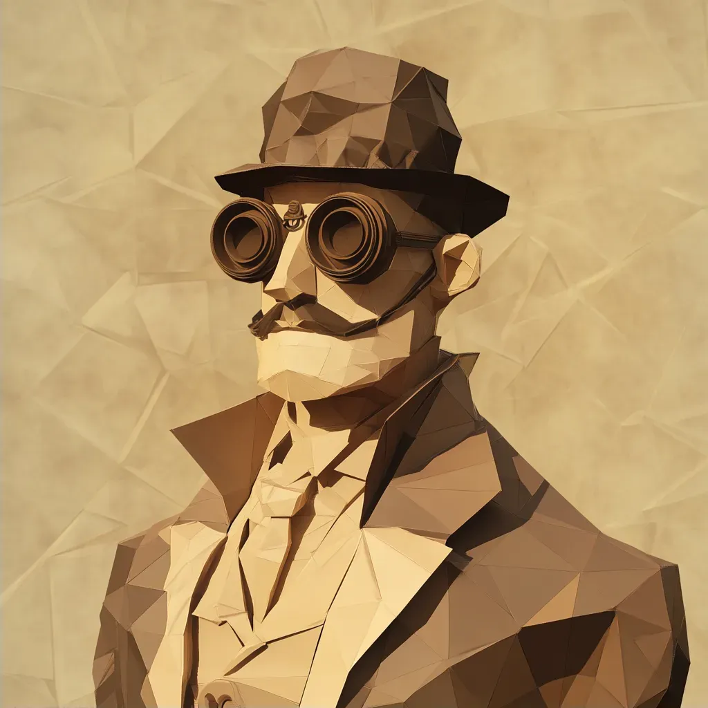 Sepia-toned low poly Victorian steam scientist encapsulating a steampunk vibe - Image 2