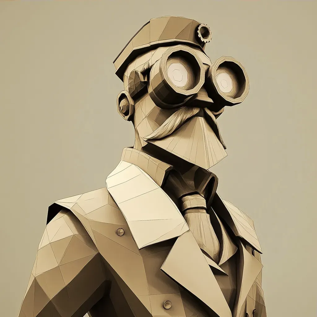 Sepia-toned low poly Victorian steam scientist encapsulating a steampunk vibe - Image 3