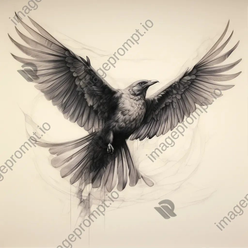 Detailed anatomical sketch of bird flight showing wing movements and air streams - Image 1