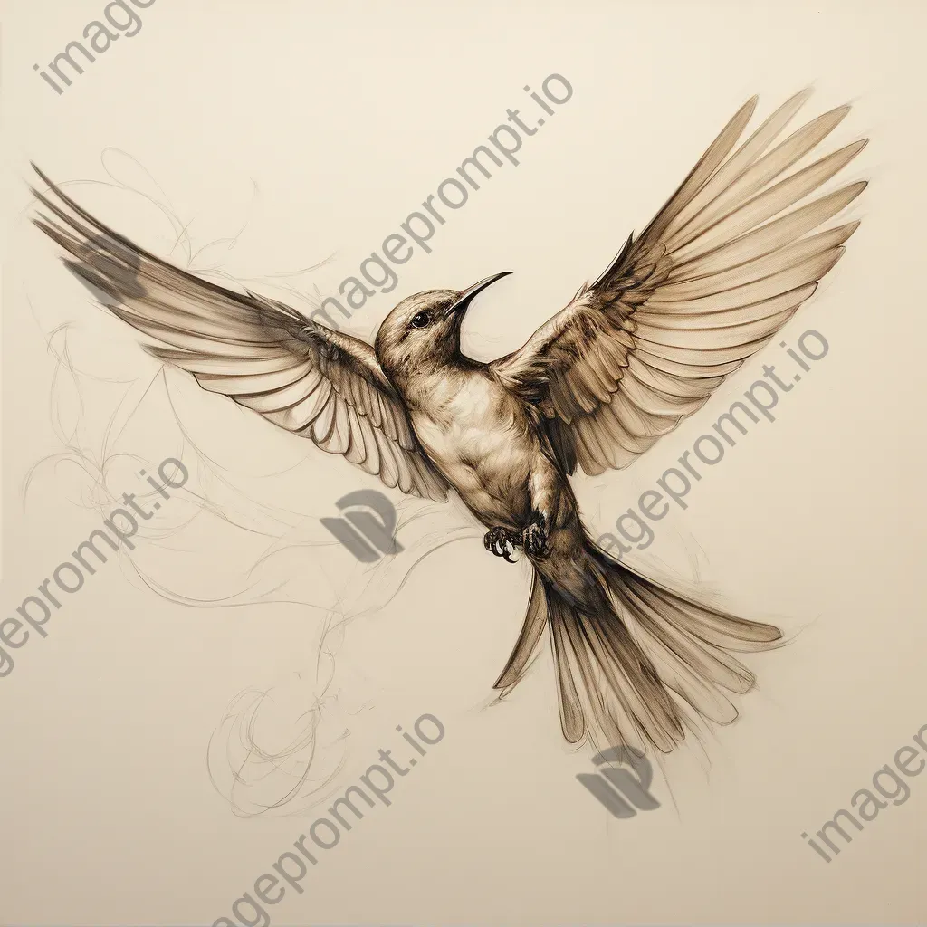 Detailed anatomical sketch of bird flight showing wing movements and air streams - Image 2