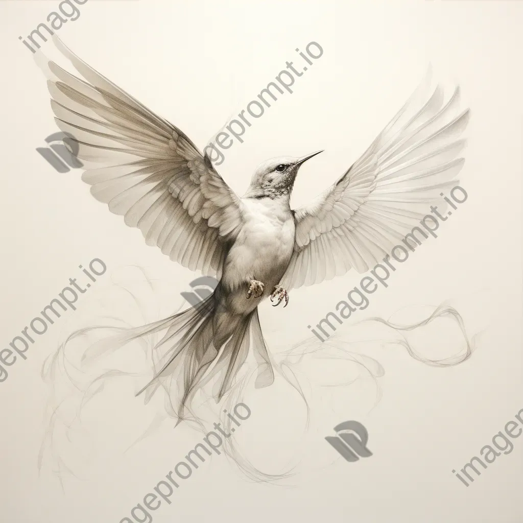 Detailed anatomical sketch of bird flight showing wing movements and air streams - Image 3