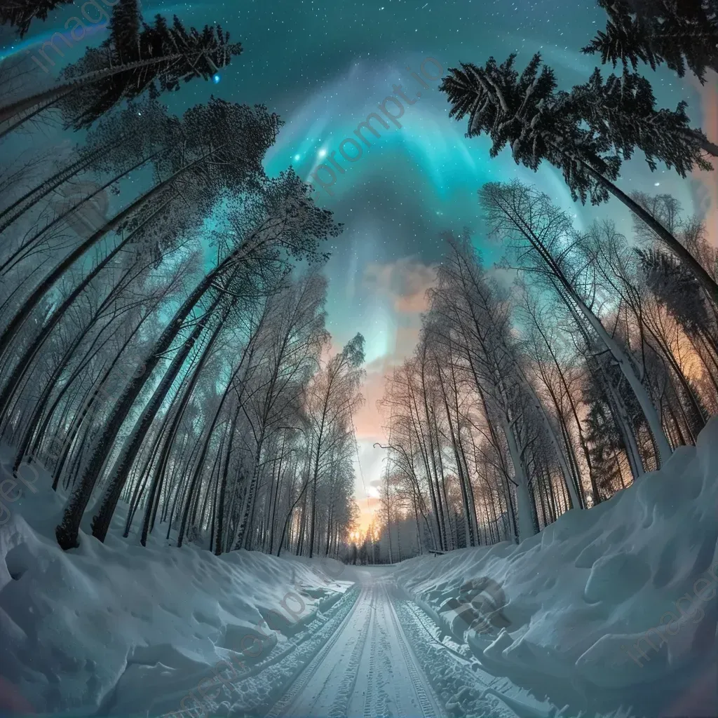 Mystical aurora borealis winter forest - Image 1