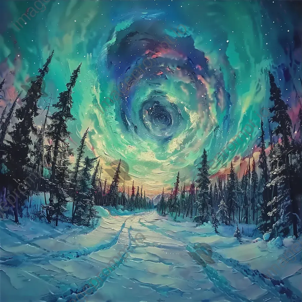 Mystical aurora borealis winter forest - Image 3