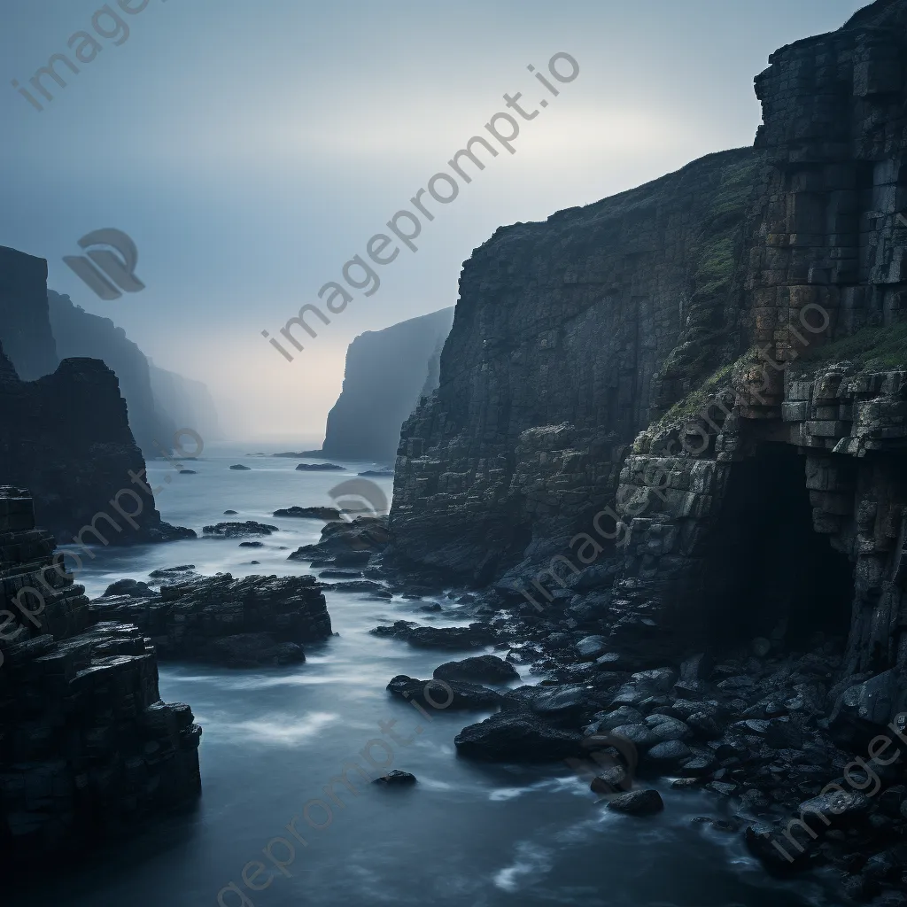 Coastal cliffs in mist at dusk - Image 1