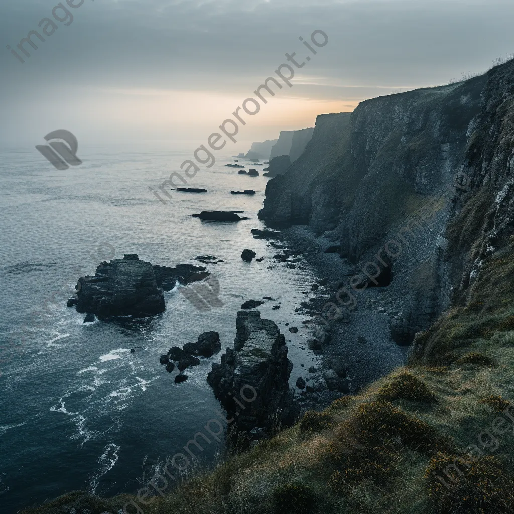 Coastal cliffs in mist at dusk - Image 3