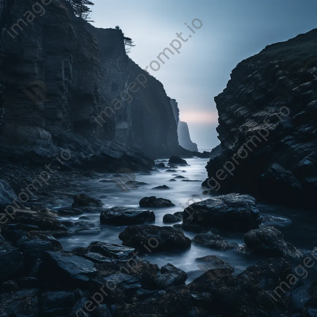 Coastal cliffs in mist at dusk - Image 4