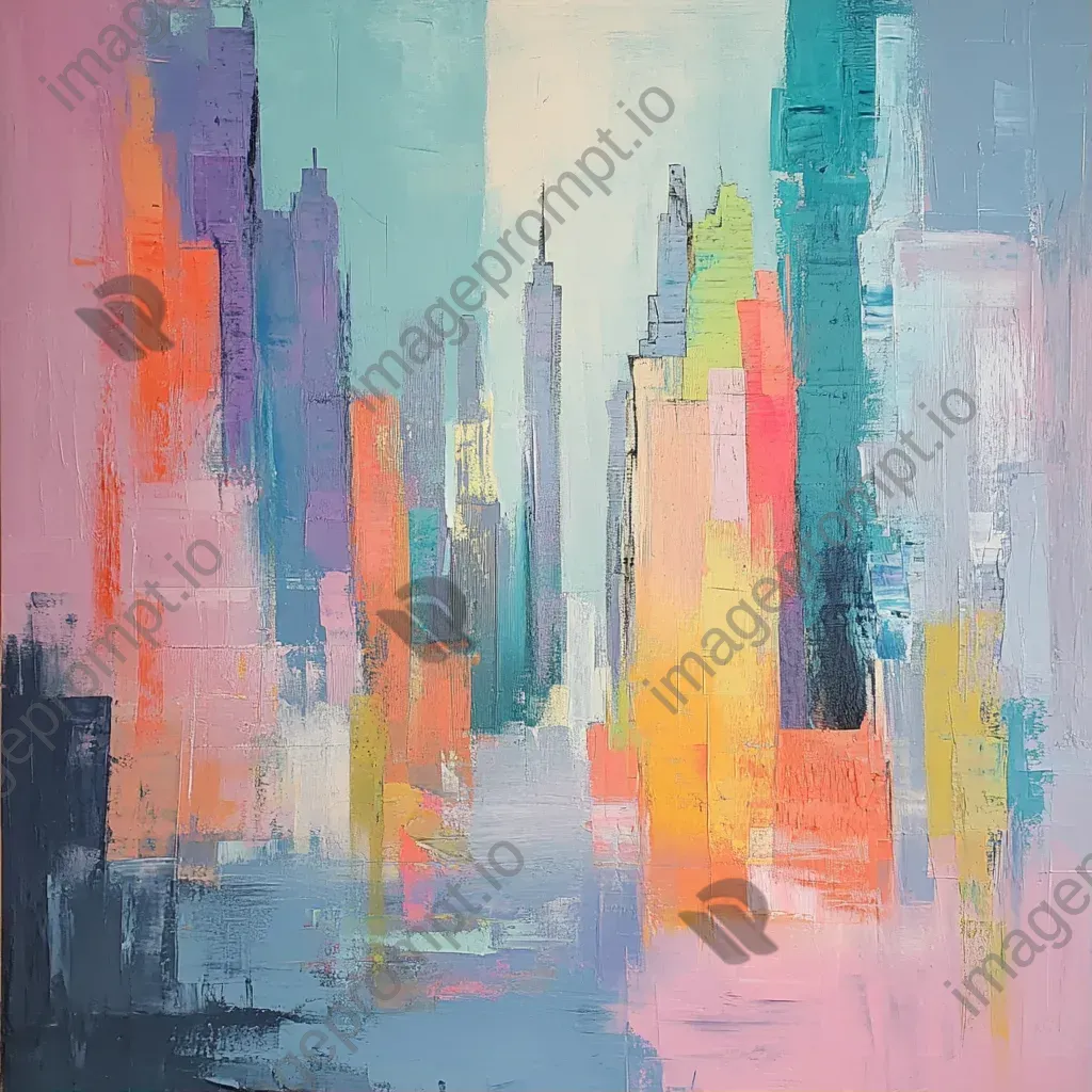 Abstract pastel-colored depiction of a cityscape at dawn - Image 1