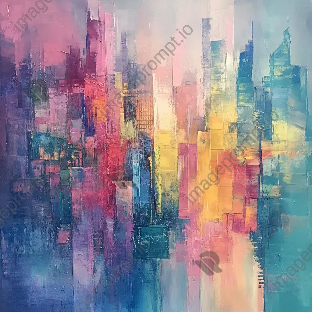 Abstract pastel-colored depiction of a cityscape at dawn - Image 2