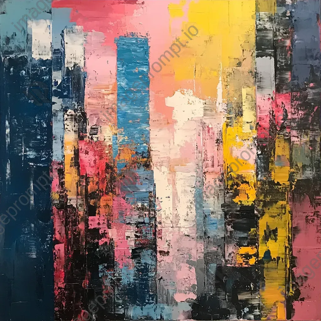 Abstract pastel-colored depiction of a cityscape at dawn - Image 3