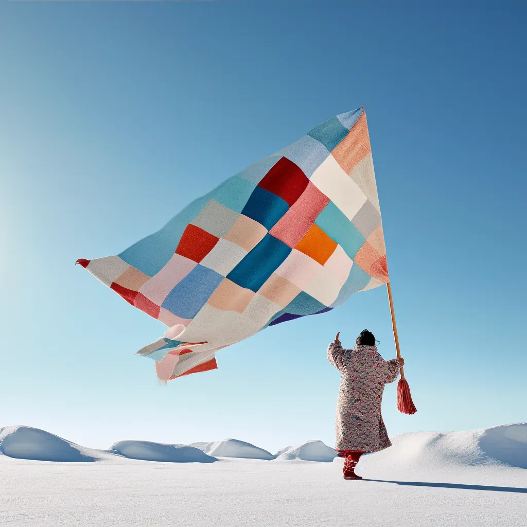 Illustration of an Inuit blanket toss ritual in the Arctic with a person being thrown high into a clear blue sky - Image 3