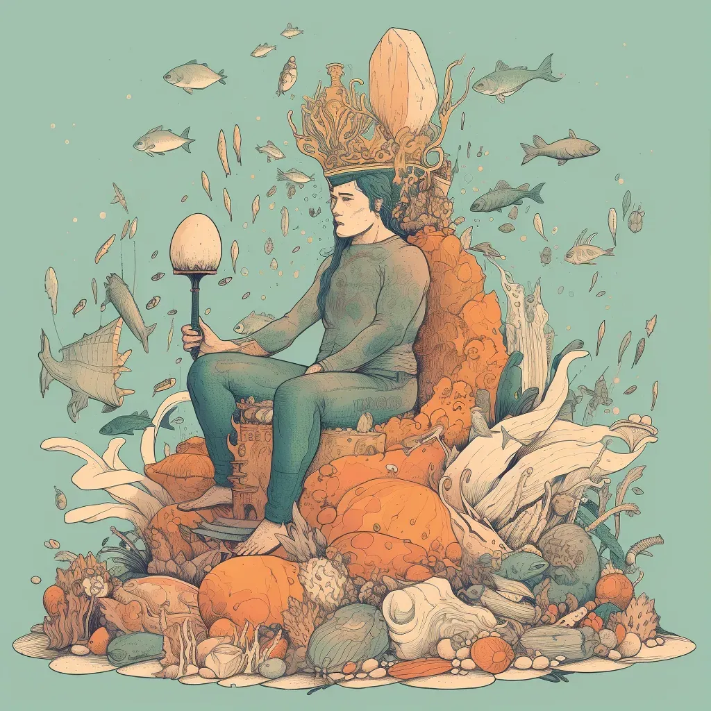 Merman king on throne surrounded by ocean creatures - Image 1