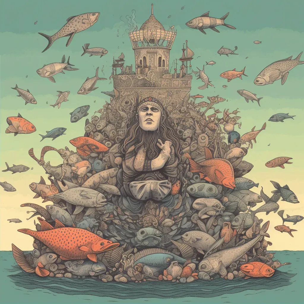 Merman king on throne surrounded by ocean creatures - Image 2