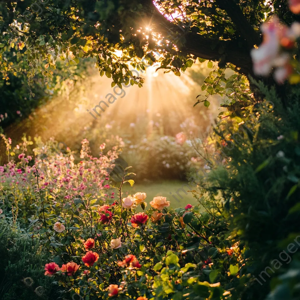 Sunrays filtering through flowers in a garden - Image 4