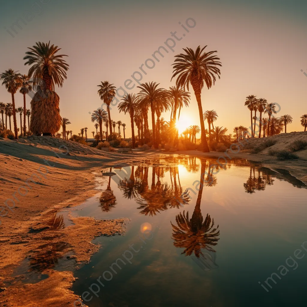 Desert spring with palm trees and reflections - Image 1