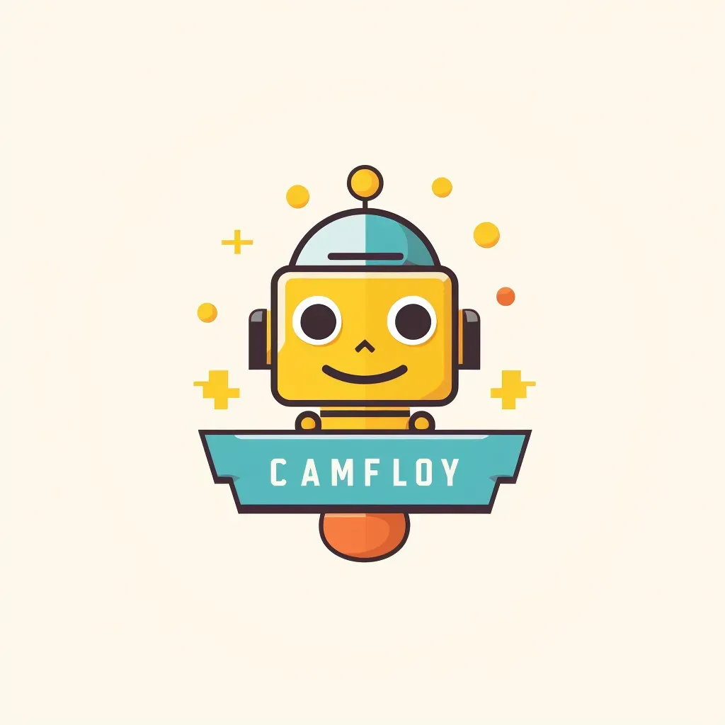 Playful and colorful logo with a robot icon in yellow and green - Image 1