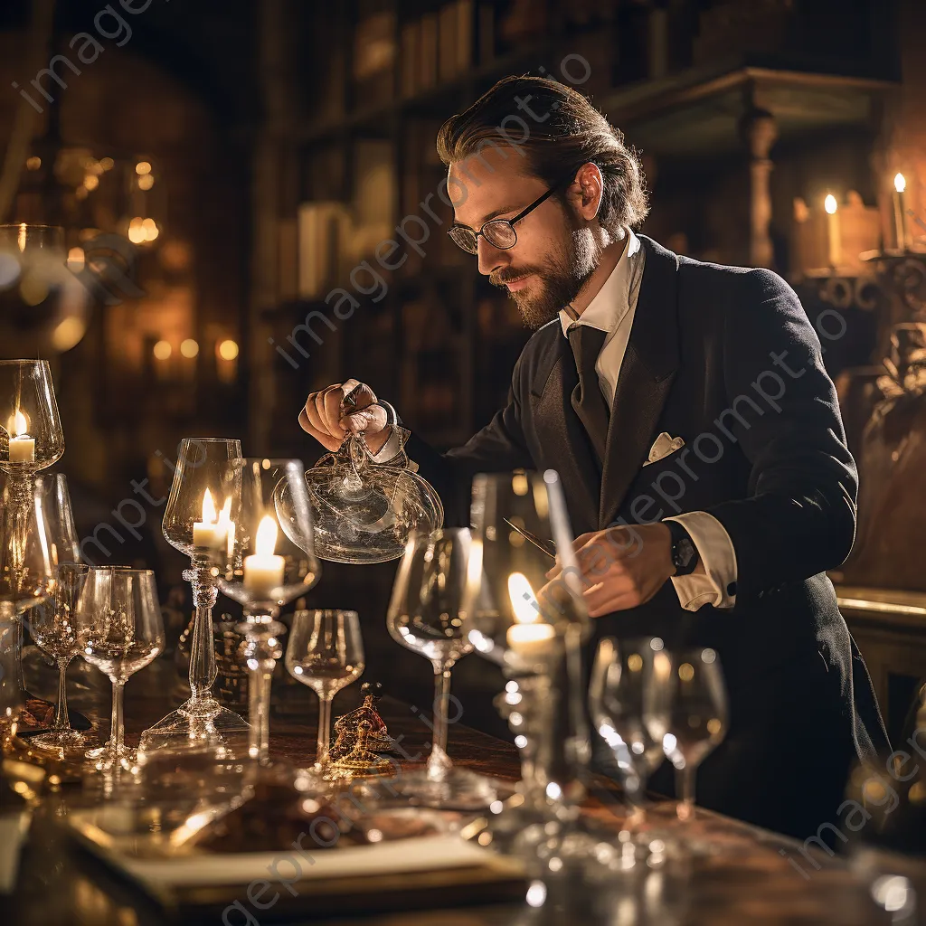 Sommelier pouring wine into crystal glasses - Image 1