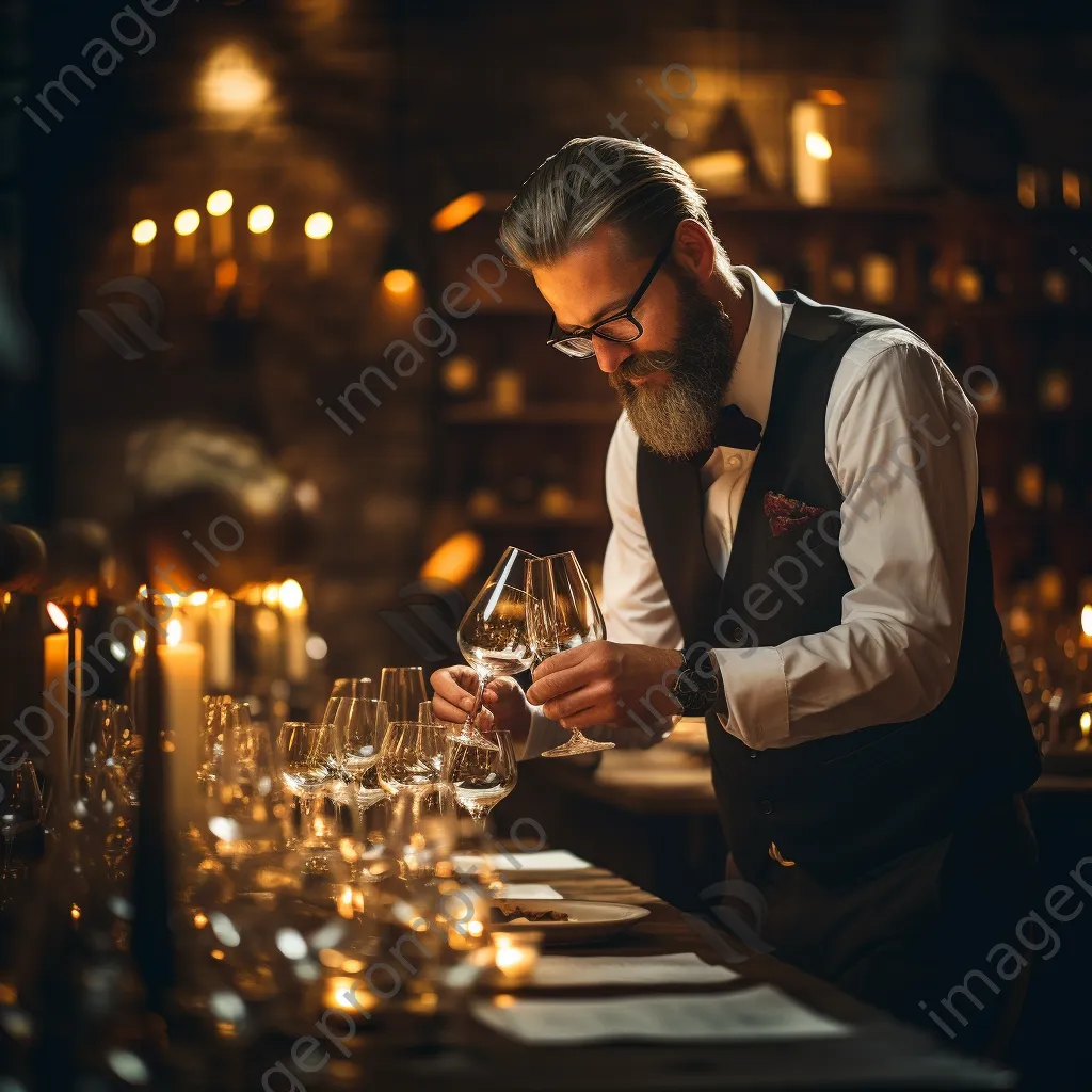 Sommelier pouring wine into crystal glasses - Image 2