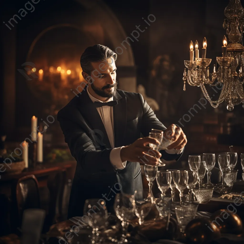 Sommelier pouring wine into crystal glasses - Image 3