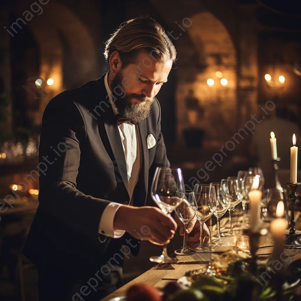 Sommelier pouring wine into crystal glasses - Image 4