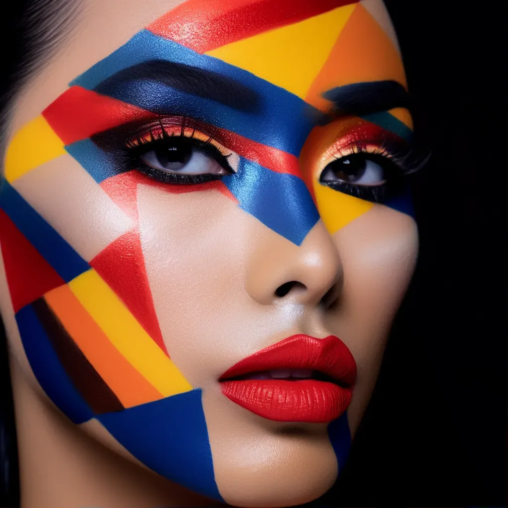 Extreme close-up of avant-garde makeup artistry with bold shapes and metallic accents - Image 1