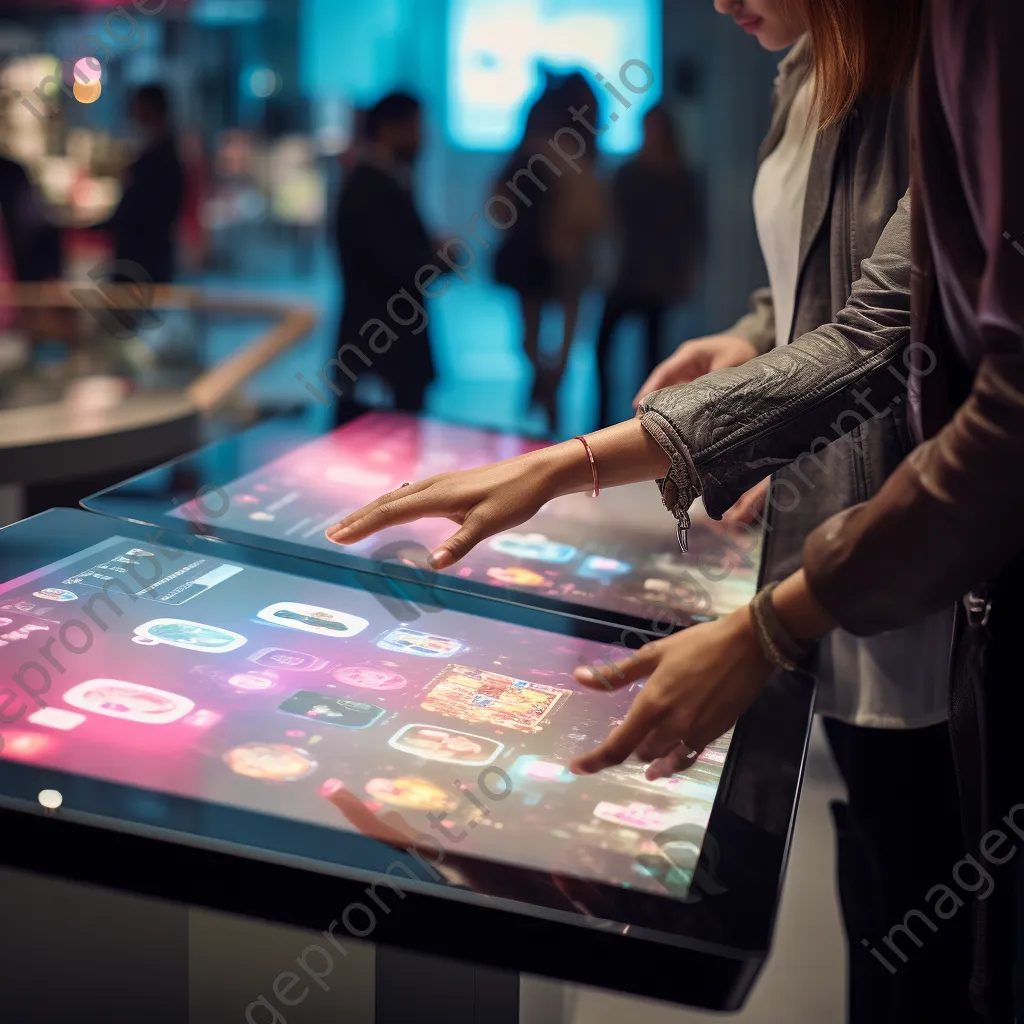 Hands using interactive touchscreen at a mall kiosk. - Image 1