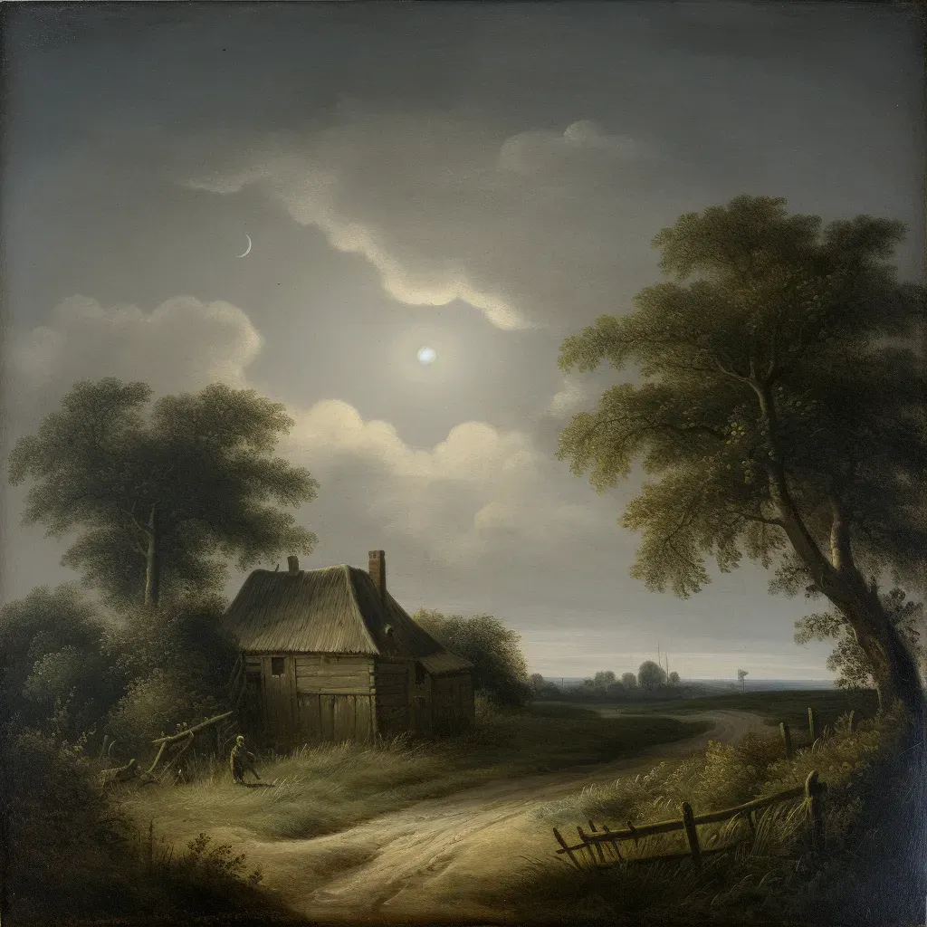 Illustration of rural landscape bathed in moonlight - Image 1