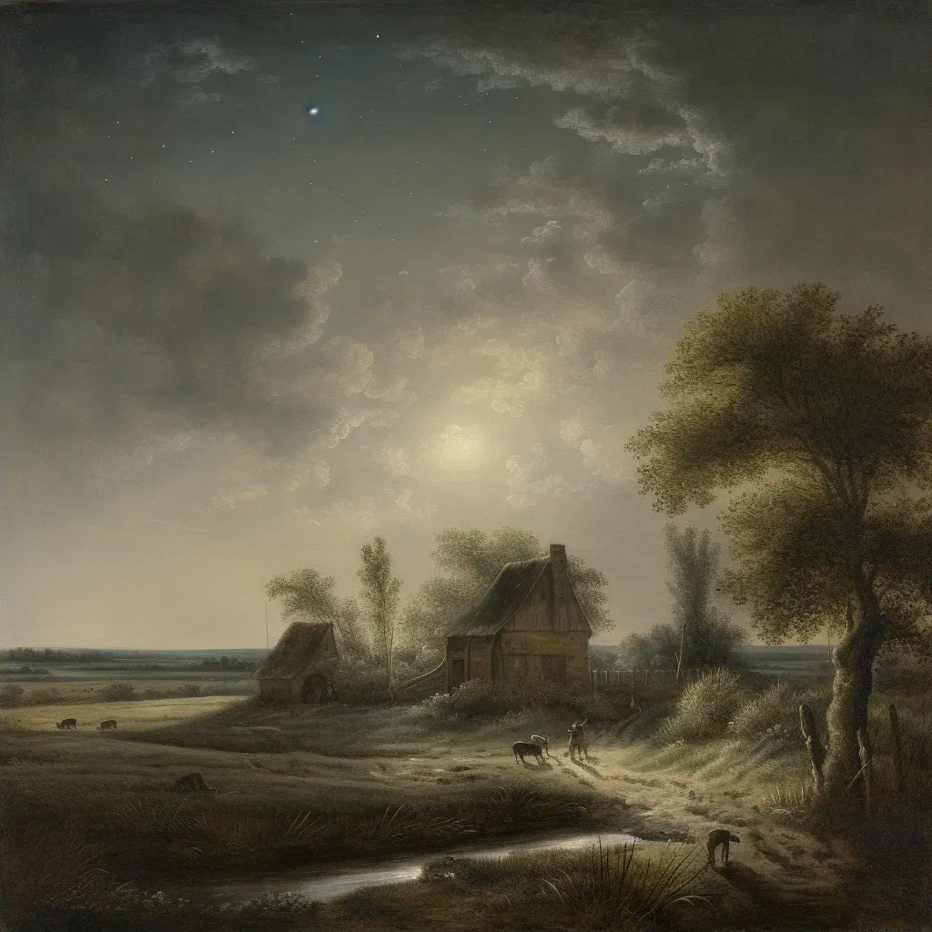 Illustration of rural landscape bathed in moonlight - Image 2