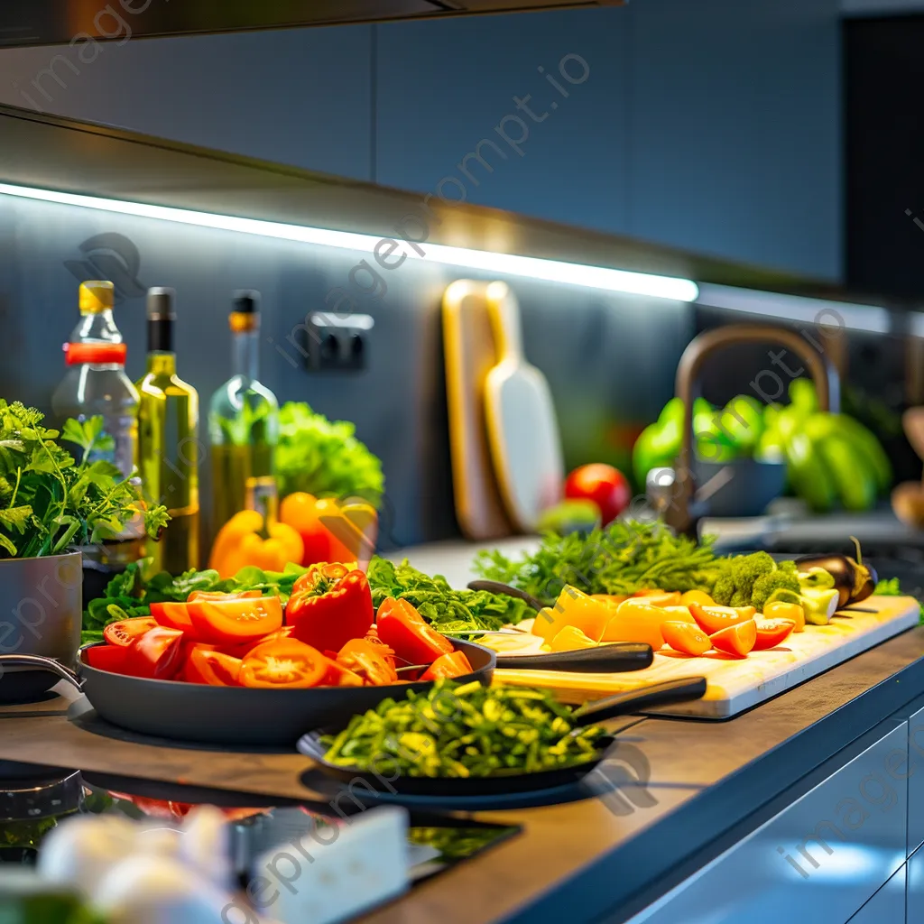 Modern kitchen with chopped vegetables for meal prep. - Image 2