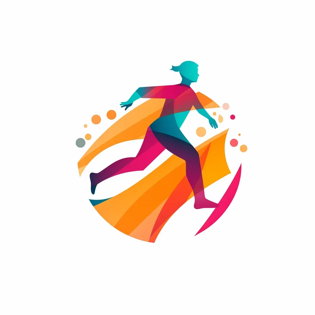 Logo with a silhouette of a child jumping, made up of vibrant, abstract sports shapes. - Image 3