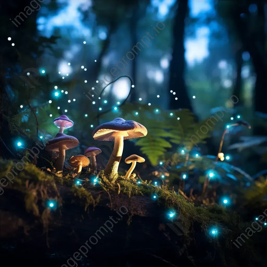 Enchanted forest at twilight with glowing mushrooms and fireflies - Image 4